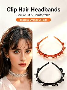 4/2/1pc Women's Multi-Clip Headband, Non-Slip Comfortable Woven Hairband With Multiple Small Clips, Black And Amber Dual-Color Hair Styling Tool, Simple DIY Hair Accessory For Daily Makeup, Face Washing, Sports And Party, Suitable For All Hairstyles, Unbreakable Plastic Hair Frame - Multicolor - View 1