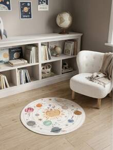 1pc Planet Carpet, Cute Style, Faux Cashmere Round Rug, Soft And Fluffy, Home Decor, Room Decoration, Home Supplies, Doormat, Living Room Carpet, Kitchen Mat, Bedroom Decor, Bathroom Mat, Easy To Clean - Planet - View 6