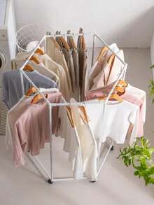 360° Rotating Hexagonal Heavy-Duty Rolling Clothes Drying Rack With Wheels, Strong Load-Bearing Capacity, Stylish Design, Multiple Options, Space-Saving, Sturdy Metal Floor-Standing Multi-Bar Drying Rack, Suitable For Bedroom, Balcony, Room, Dorm, Hotel, Holiday Gift - Multicolor - View 3