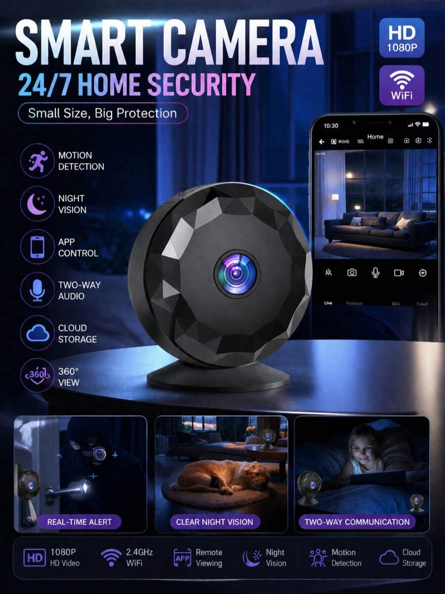 YAIUZGOO 1080P HD 智能監控攝影機,室內 WiFi 家用監控攝影機,具備夜視、動態偵測、雙向語音,迷你無線攝影機,適用於居家、辦公室、嬰兒與寵物監控,智能家居安全設備(不含記憶卡)150mAh - 彩色 - 查看 1