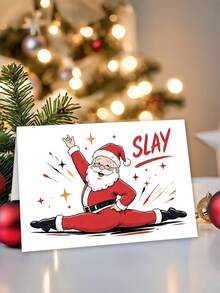 1pc "Slay Santa" Funny Christmas Card With Envelope - Humorous Comic Santa Greeting For Friends, Family & Coworkers, Blank Inside - A - View 7