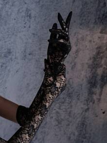 Rose Lace Evening Dress Long Gloves 1 Pair/2 Pairs/10 Pairs - Black - View 7