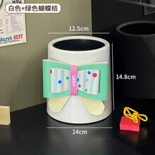 Cute Bowknot Decor Desktop Storage Bucket, Multi-Color Cylindrical Pen Holder, Suitable For Pens, Stationery And Small Desktop Items, 14x12x15cm Compact Size, Suitable For Office And Desk - Multicolor - View 13