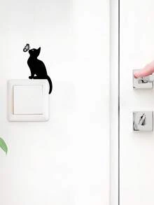 1pc Cute Black Cat & Butterfly Pattern PVC Switch Outlet Wall Sticker, Removable Self Adhesive Light Switch Decal, Minimalist Animal Silhouette Wall Art Decor For Bedroom Living Room Home Decoration - 1PC - View 3
