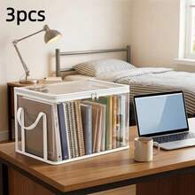 3pcs Heavy Duty Transparent Storage Boxes With Flip Lid - Large Rectangular Storage Bins, Stackable Design To Save Space, Suitable For Books, Clothes, Office, Home, Travel - Durable Plastic Storage Containers For Home Organization, Storage Boxes - Multicolor - View 7