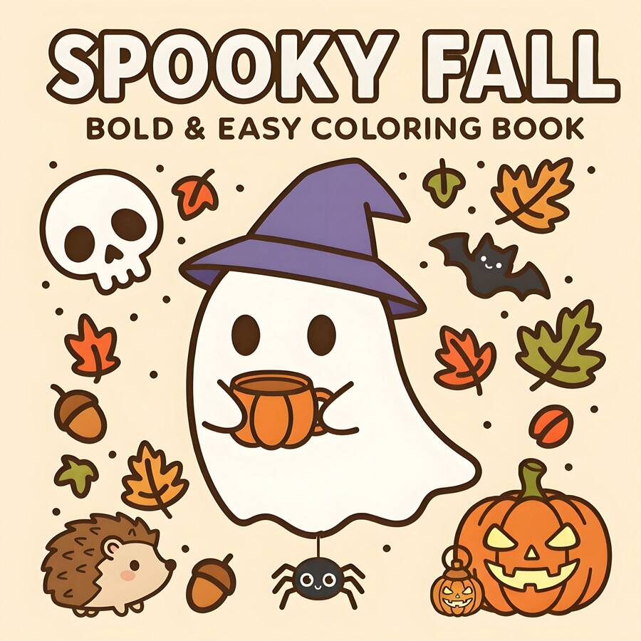 GDTME Otoño Espeluznante: Libro para Colorear para Adultos, Libro para Colorear para Niños, 24 Páginas de Garabatos de Fantasmas Lindos, Otoño/Invierno, Actividad de Colorear Padres-Hijos, Sanación, Adecuado para Niñas, Niños, Cumpleaños, Aniversario, Regalo de Vacaciones, Regreso a la Escuela, Halloween, Navidad, 7.9x7.9'', Mejorando la Creatividad, Bellamente Diseñado - Otoño terrorífico - Ver 1