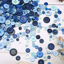 50g Multi-Size Resin Buttons, Handmade Buttons, Sewing DIY Craft Accessories Buttons, Hand-Painted Decorative Buttons Blue Series - 50g - View 1
