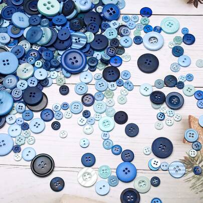 50g Multi-Size Resin Buttons, Handmade Buttons, Sewing DIY Craft Accessories Buttons, Hand-Painted Decorative Buttons Blue Series