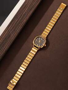 2 piezas Reloj de mujer con banda de acero dorado vintage francés, combinado con pulsera LOVE, reloj de pulsera versátil para uso diario, regalo perfecto para mujeres - Dorado - Ver 3