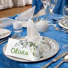 100/50pcs Elegant Watercolor Olive Leaf Wedding Place Cards, Foldable Blank Name Cards With Crease, Green Botanical Style Welcome And Seating Cards, Suitable For Ceremony, Reception, Bridal Shower, Baptism, Party And Thanksgiving Table Decor - Multi-color - View 7