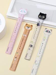 1 buah warna acak/4 buah penggaris kartun hewan peliharaan lucu, seri Furry Town, penggaris lurus 15cm. - D-Beraneka Warna - View 5