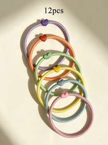 12pcs High Elastic Heart-Shaped Rubber Hair Ties, Valentine's Day Ponytail Hair Bands, Elastic Hair Accessories - Multicolor - View 6