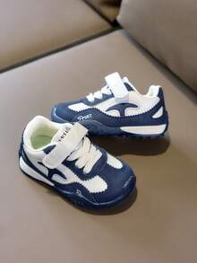 1 Pair Kids' Retro Patchwork Training Shoes, Unisex Toddler Non-Slip Hook & Loop Casual Sports Sneakers - Navy Blue - View 4