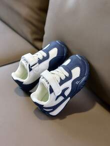 1 Pair Kids' Retro Patchwork Training Shoes, Unisex Toddler Non-Slip Hook & Loop Casual Sports Sneakers - Navy Blue - View 5