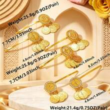 1 Pair Arabic Style Embossed Coin Pendant Hair Clips, Premium Inlaid Straight Clip Bridal Accessories - Gold - View 6
