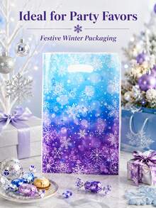 10/12/20/30 Peças Sacos de Presente OPP com Flocos de Neve de Inverno, Sacos de Celofane com Impressão de Flocos de Neve em Degradê Azul-Roxo, Sacos Transparentes para Embalagem de Doces, Biscoitos e Assados de Feriados, Suprimentos de Embrulho de Presentes de Inverno para Festa de Natal, Sacos Reutilizáveis - Sacola de compras OPP - Visão 3