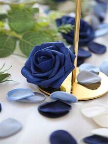 50/100pcs Silk Sky Blue Mixed Color Artificial Rose Petals, Wedding Proposal Flower Basket Aisle Bride Party Tabletop Decoration Petals - Multiple Styles - View 2