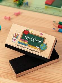 1pc Personalized Teacher Whiteboard Eraser, Wooden Chalkboard Eraser, Back To School Classroom Decor, Year-End Teacher Appreciation Gift, Teacher Gift, Personalized Gift, Customized Eraser, Back To School - Multicolor - View 4
