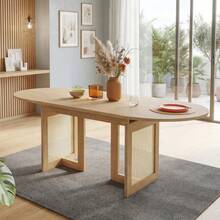 Extendable Dining Table 120/160 * 80, Suitable For 6-8 People, Dining Table With Rounded Corners, Thickened Tabletop, Simple Style Extendable Dining Table, Rattan Table Legs, Oak Color. - Oak + MDF - View 10