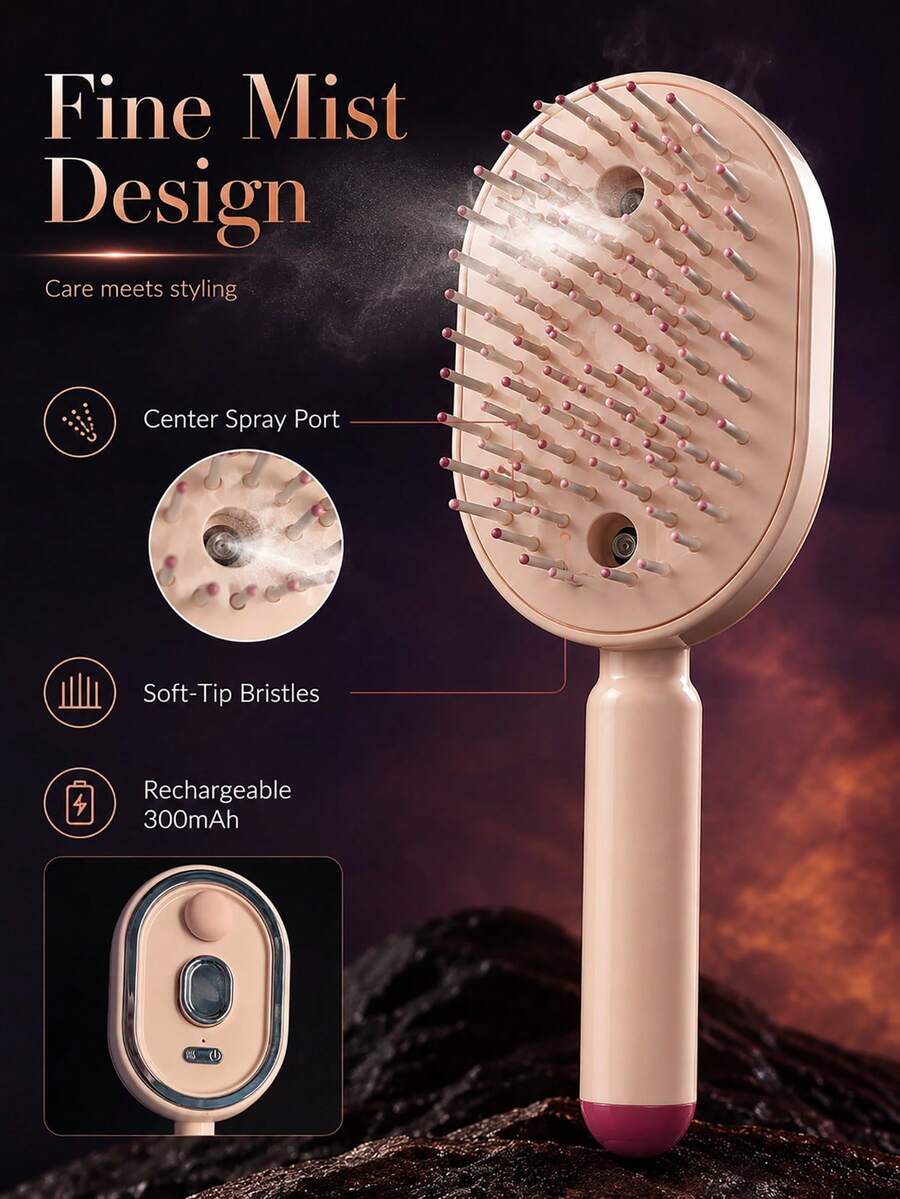 Sisir Semprot Kabut Halus Isi Ulang, Sisir dan Pembersih Sekali Klik dalam Satu Alat, Kabut Halus Membantu Mengurangi Tarikan Saat Menyisir Rambut Kering, Mudah untuk Mengurai dan Mengatur Rambut Kusut, Ringan dan Portabel, Cocok untuk Perawatan Sehari-hari, di Rumah, Perjalanan dan Berbagai Gaya Rambut, Lebih Mudah Dibawa