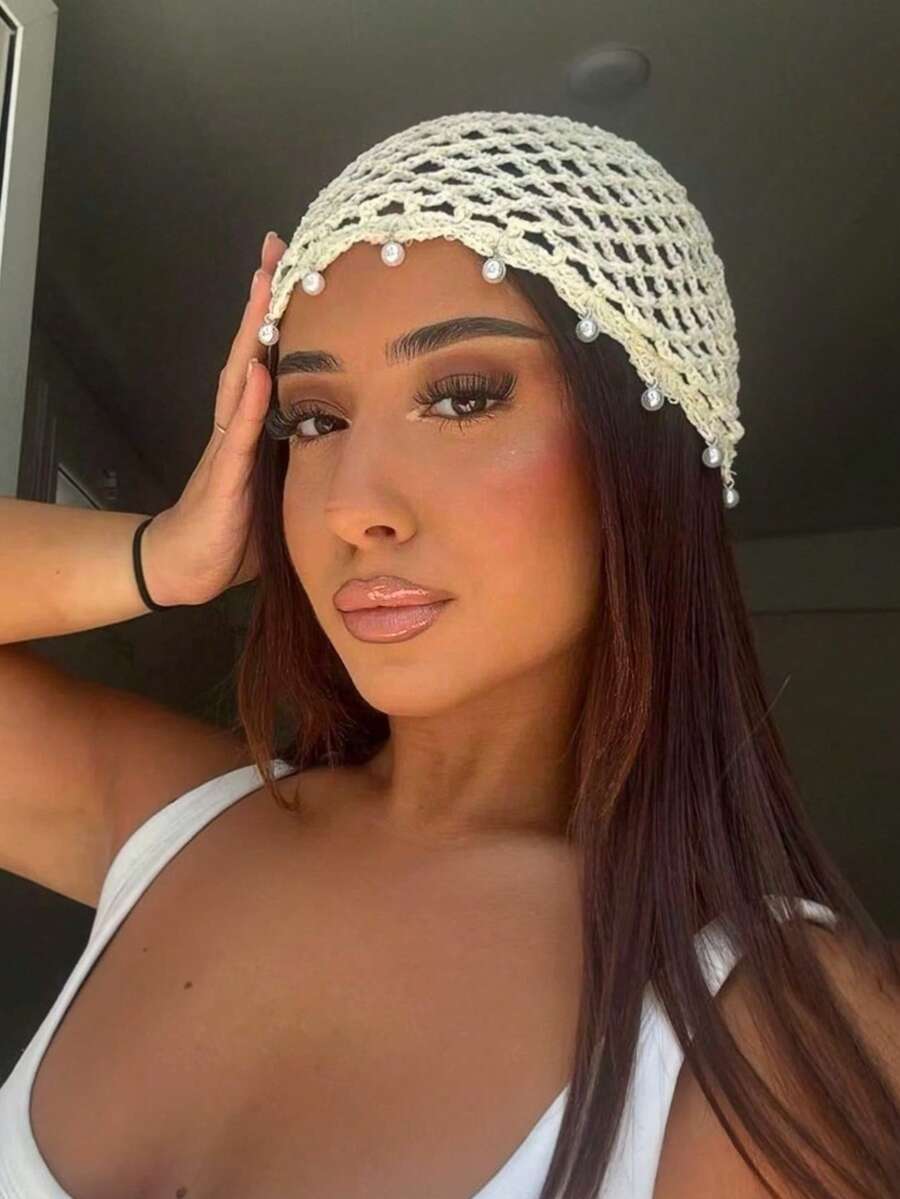 1pc Women's Spring/Summer Lightweight Hollow Sequin Decor Hand-Knitted Beanie,Suitable For Spring/Summer/Autumn Daily Outdoor Wear - A - View 1