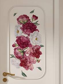 1pc Pink & White DIY Peony Flower Wall Decal, Removable Room Decor Sticker For Bedroom, Living Room, Entryway - 1PC - View 4