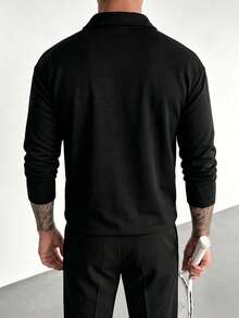 ZYNTH BALENO Men's Loose Drop Shoulder Crew Neck Sweatshirt, Suitable For Sports, Classic Solid Color Long Sleeve, Autumn/Winter - Black - View 4