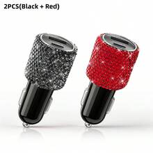 1个闪亮水钻车载充电器，快速充电，USB/AC车载手机充电器，心形LED显示屏水钻车载充电器适配器，快速充电，支持手机、行车记录仪、GPS等设备，手工制作，是节日/生日送给男士和女士的理想礼物 - 彩色 - 查看 43