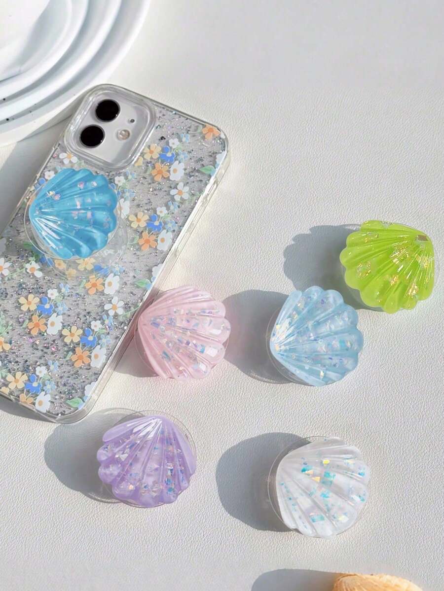 1pc Sequin Iridescent Shell Phone Grip, Acrylic Creative Cute Highly Attractive Ins Style, Telescopic Push-Pull Comfortable Desktop Stand, Back Sticker + Stand 2-In-1 Use, Beautiful And Practical, Perfect For Selfie And Video, No Residue Adhesive, Compatible With Different Color Phone Cases, Suitable For Almost All Phones, Including All Mobile Phone Models Of Other Series Such As Android/Apple 17/16/15 Series And So On - Multicolor - View 1