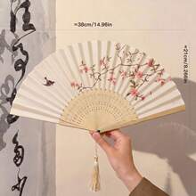 1件復古折扇，流蘇手持竹扇，海棠扇，竹扇，彩繪扇，折疊手扇，婚禮手扇，派對手扇，裝飾扇，優雅休閒風，生日禮物，返校禮物，畢業季禮物，婚禮季禮物 - A - 查看 8