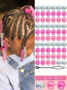 60pcs Colorful Round Hair Beads, Blue, Purple And Transparent, Suitable For Braids, Mixed Transparent Hair Jewelry Accessories For Girl And Girls - Multicolor - View 10