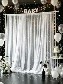 1pc 118 Inch White Pearl Transparent Tulle Fabric, Suitable For Wedding Decor, Party Backdrop, Semi-Sheer Curtains, Bridal, DIY Wedding Dress, Party, Photo Backdrop, Tablecloth, Table Runner, Banner, Gift Wrapping, DIY Crafts, Baby Shower, Home Decor, Event Backdrop, Birthday Party Supplies, Birthday Decor, Table Centerpiece Decor, White Party Supplies - White Pearl - View 2