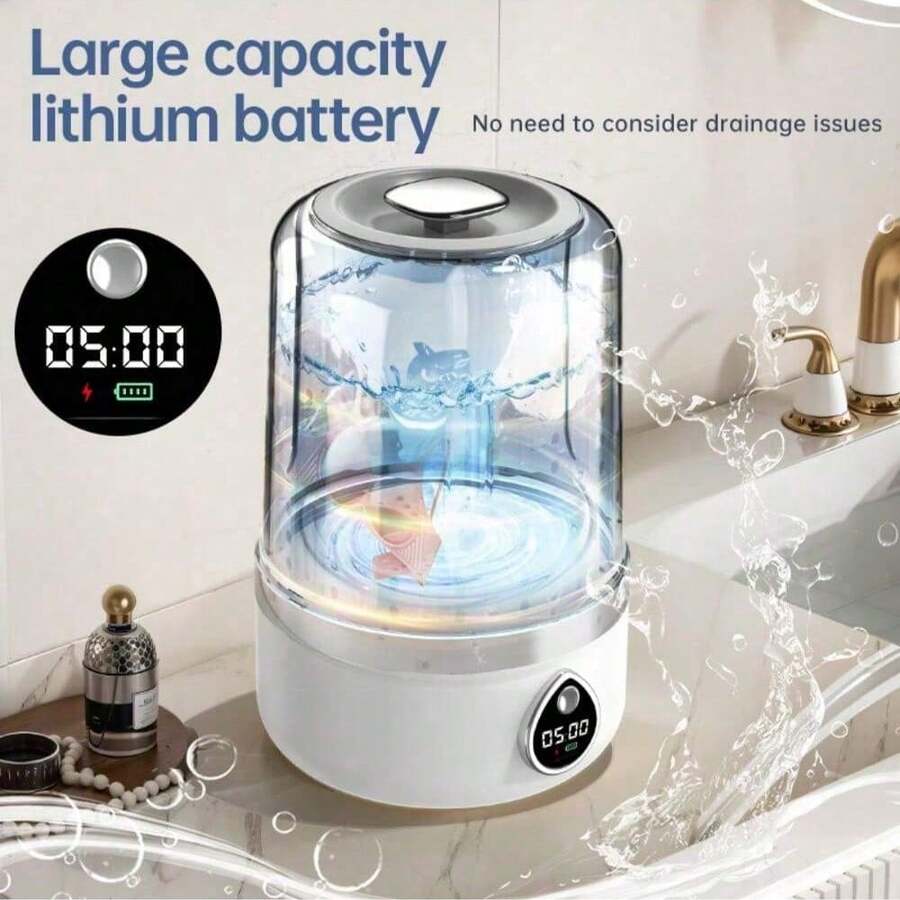 SOKANY Mesin Cuci Pakaian Dalam Portabel, Tipe-C 1800mAh, LED, Sterilisasi Cahaya Biru 360°, 1,5L, Kecepatan Ganda, Ringkas, Cocok Untuk Rumah/Hotel/Perjalanan