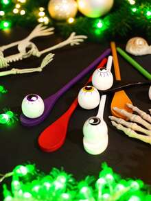 12/2pcs Halloween Eyeball Spoon Relay Game Set, Halloween Spoon Eyeball Decoration, Suitable For Halloween Party Game Props Decoration, Indoor/Outdoor Party Supplies Decoration, Halloween Decoration Supplies, Halloween Gifts, Halloween Party Supplies, Trick Or Treat Decoration - Halloween - View 4