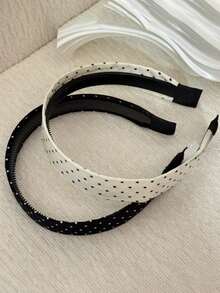 2pcs/1pc Polka Dot Black & White Wide Headband, French Style Hair Accessory With Teeth Anti-Slip Design, Enhances Top Height, Shapes Face, Non-Slip, Suitable For Women's Daily Commute, Creates Voluminous Look, Slouchy Person's Essential Multi-Functional Hair Accessory, Can Fix Broken Hair - Multicolor - View 6