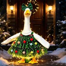 Christmas Tree Porch Goose Outfit Dress With Headband For 23 In Lawn Statue - 綠色 - 查看 3