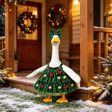 Christmas Tree Porch Goose Outfit Dress With Headband For 23 In Lawn Statue - 綠色 - 查看 4