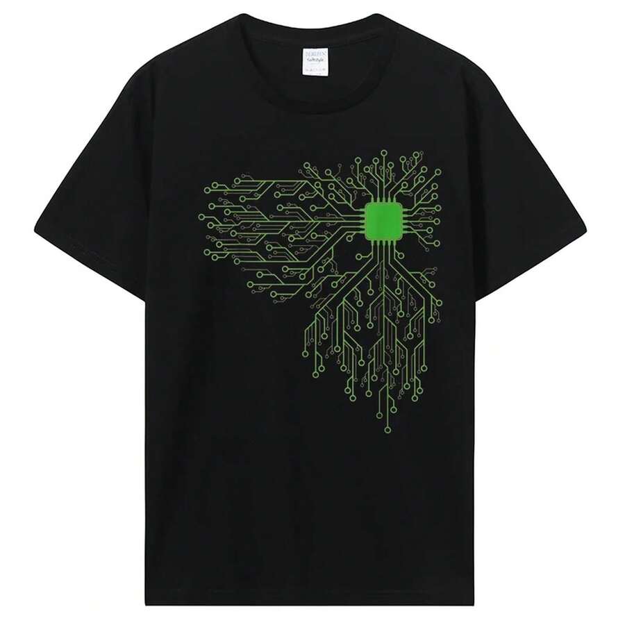Anatomical Heart CPU Processor Computer Programmer PCB Board Geek T-Shirt Electrical Electronic Engineer Circuit Graphic Tshirt - 黑色 - 查看 1
