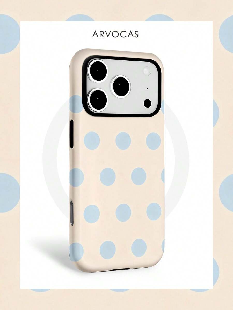 Light Pink Background Light Blue Polka Dot 2-In-1 Phone Case (PC Hard Shell Outer + TPU Inner Layer, Matte/Scratch Resistant Wear-Resistant Daily Use Gift) - Phone Case, Phone Protective Cover, Matching Phone Case - Compatible With IPhone 11 12 13 14 15 16 16e 17 18 Pro ProMax Air Galaxy S26 S25 - Matte Magnetic - View 1
