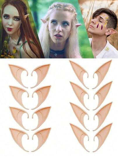 1 Pair Halloween Elf Ears, Latex Pointed Ears Fairy Cosplay Props, Suitable For Masquerade And Costume Parties