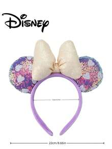 1pc Disney Cartoon Sequin Taro Purple Heart Sequin Bow Amusement Park Theme Series Headband Mickey Minnie Ears Sequin Bow Hair Accessory Stage Performance Costume Hair Accessory, Holiday Headband Birthday Party Theme Minnie Hair Accessory Headband, Suitable For Holiday Party - Purple + White - View 5