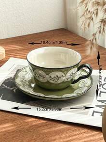 1 Pc Hand Painted Vintage Ceramic Coffee Cup And Plate, High-End Afternoon Tea Set, Iced Coffee Cup, Holiday Gift, Coffee Cup, Afternoon Tea Tools, Coffee Utensils - Multicolor - View 4