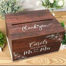 1pc Deep Brown Wooden Box, Suitable For Wedding, Birthday, Compact And Exquisite, Can Be Placed At Wedding Check-In Counter Or Main Table To Become A Gentle Landscape, Made Of Solid Wood - 1PC - View 4
