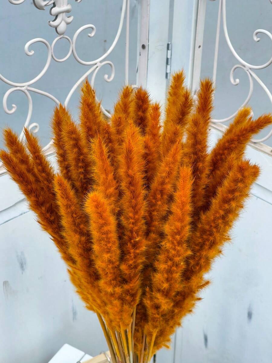 15/30/45/60pcs Beige Artificial Reed Grass, Add Bohemian Style To Your Space - Pampas Grass Is Ideal For Floral Arrangements, Vases, Weddings And Creating A Bohemian Atmosphere At Home. Christmas And Valentine's Day Wedding Decor - Yellow - View 1