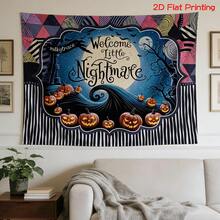 1pc High Definition Digital Print Tapestry, Featuring "Welcome Little Devil", Pumpkin, Moon, Quirky Patterns, Polyester Material, Suitable For Backdrop, Photography Props, Party Banner, Birthday Gift, Room Decor, Multiple Sizes Available, 2D Flat - Multicolor - View 5