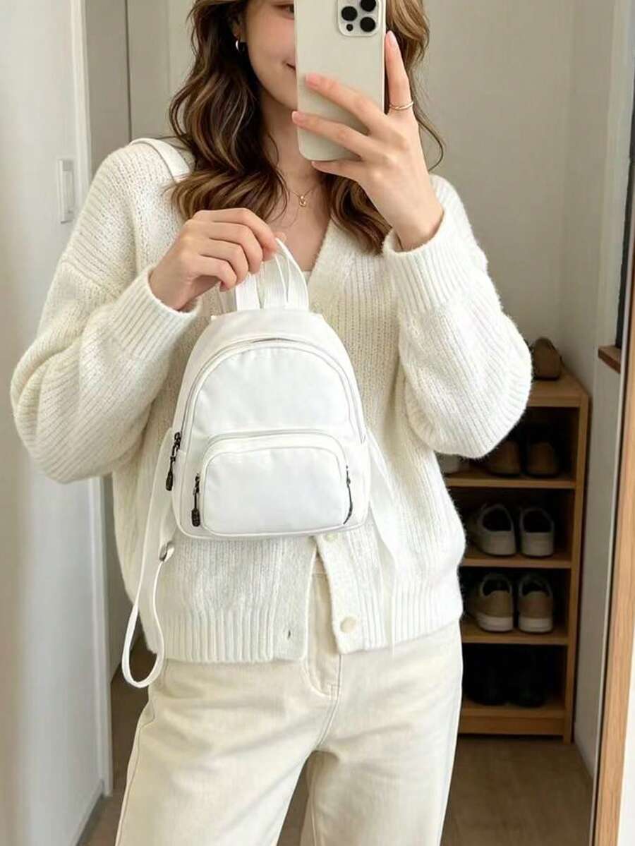Mini Solid Color Canvas Fabric Fashion Versatile Simple Mini Backpack Shopping Travel Coin Purse Phone Bag