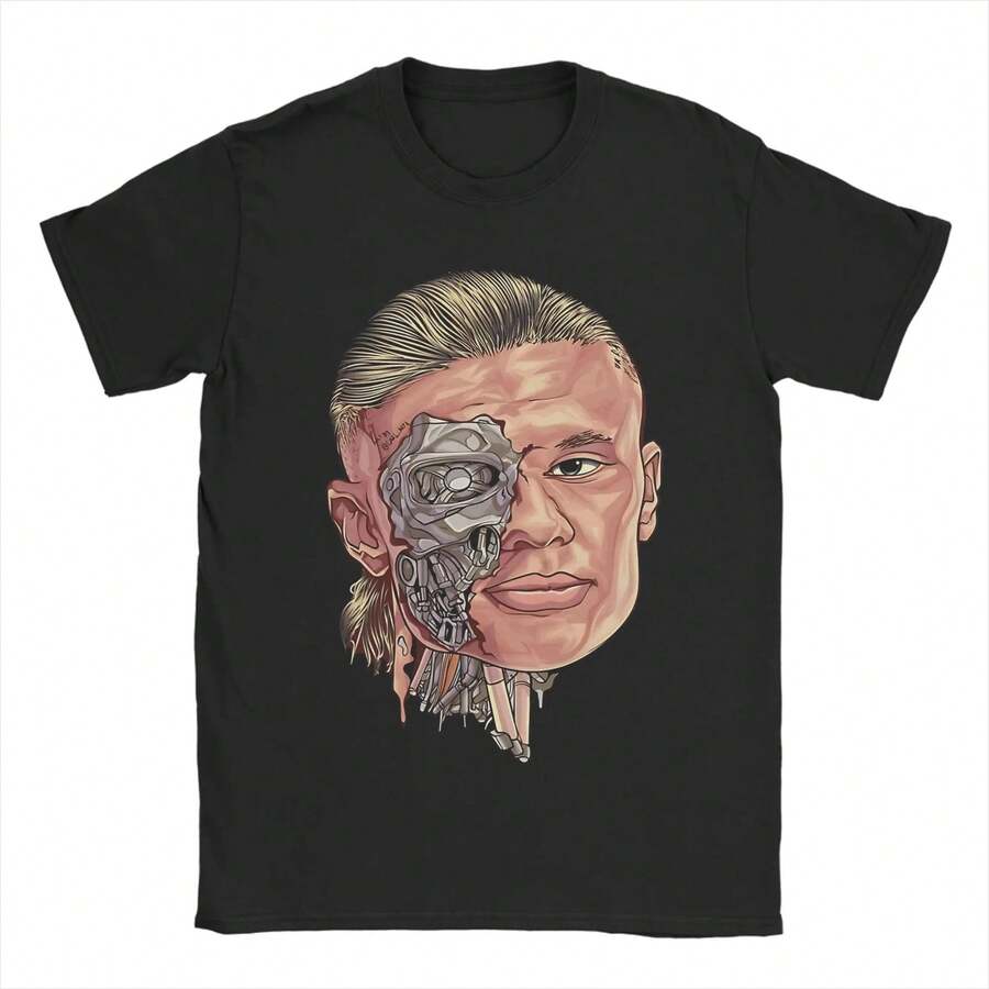 T-Shirt Erling Haaland da uomo e donna, T-Shirt con viso divertente, alla moda, estive, Y2K, basic, casual, in puro cotone, regalo di compleanno - Colore 4 - Visualizzare 1