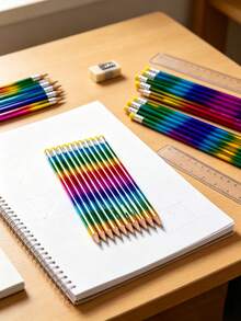 5/10/11/24PCS Rainbow Gradient Wooden Pencils + Cute Pencil Holder Set, Smooth Writing, Easy To Sharpen, Colorful Student Stationery, Suitable For Drawing, Sketching, Handwriting, Journaling, Classroom Office Student Back To School Gift - Multiple Styles - View 5