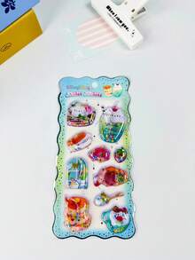 3D Shaking Stickers, 3D Crystal Stickers, Multiple Fashion Summer Anime Designs, Solid Color Embossed Handmade Stickers, Children's DIY Handmade Shaking Stickers, Bookmark Stickers, Notebook Decoration Stickers - Multicolor - View 13