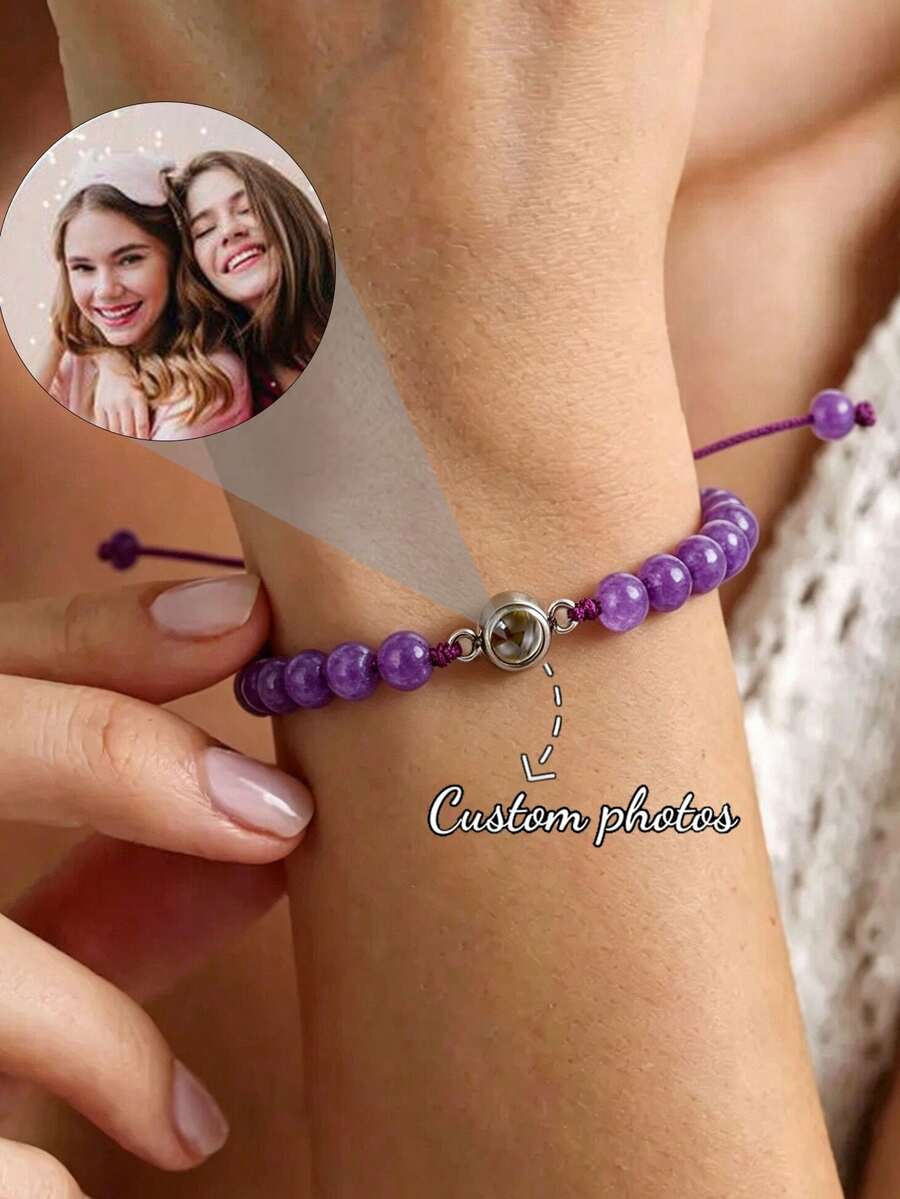 Pulsera de proyección colorida personalizada, joyería de cuentas de turquesa para parejas, regalo romántico para la novia, Día de San Valentín, cumpleaños